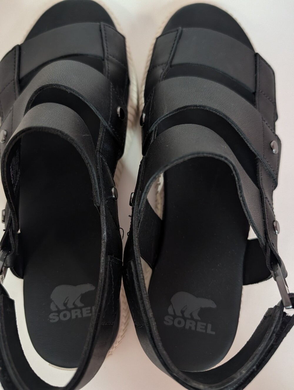 NWOB Sorel Ona Ave Black Leather Strappy Slingback Flat Sandals, 8 - Picture 5 of 9